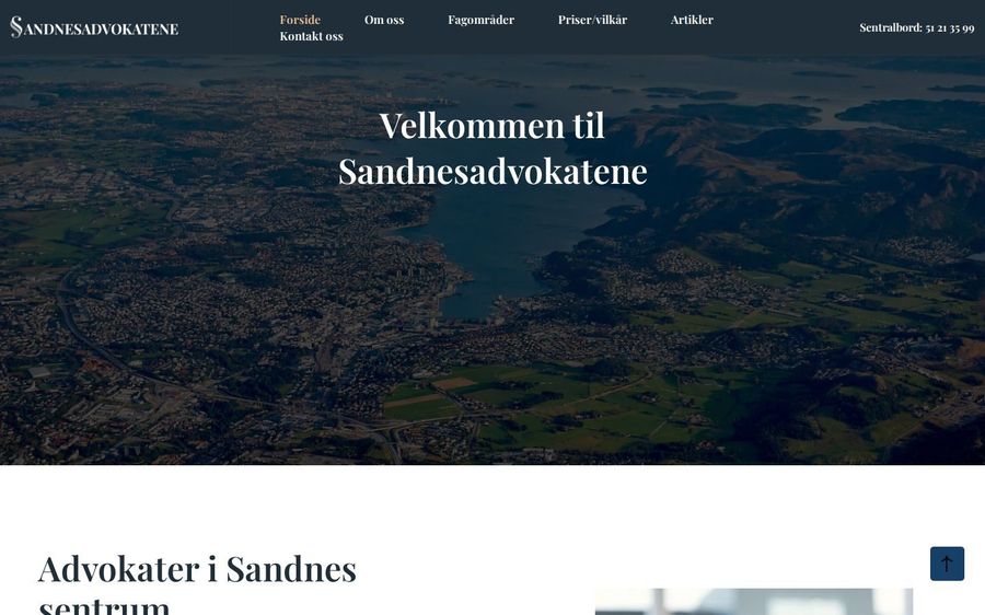 Skjermbilde av nettsiden til Sandnesadvokatene, laget av DIGSTRA