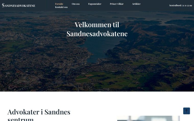 Skjermbilde av forsiden til Sandnesadvokatene